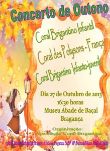Participe no Concerto de Outono - Coral Brigantino Infantil, Coral des Polysons - França e Coral Brigantino Infanto-juvenil