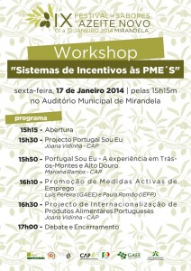 Participe no IX Festival de Sabores do Azeite Novo – Workshop: "Sistemas de Incentivos às PME´S" – Mirandela