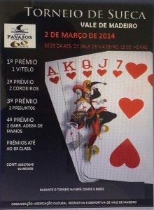 Participe no Torneio de Sueca - Associação Desportiva de Vale de Madeiro - Mirandela