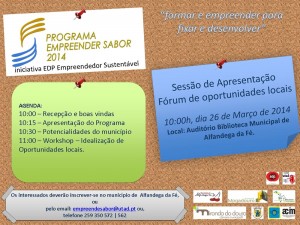 Participe na Programa Empreender Sabor 2014 - Alfândega da Fé