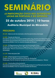 Participe no Seminário: "A Participação Cívica nas Autarquias locais em Portugal e em Espanha" - Mirandela
